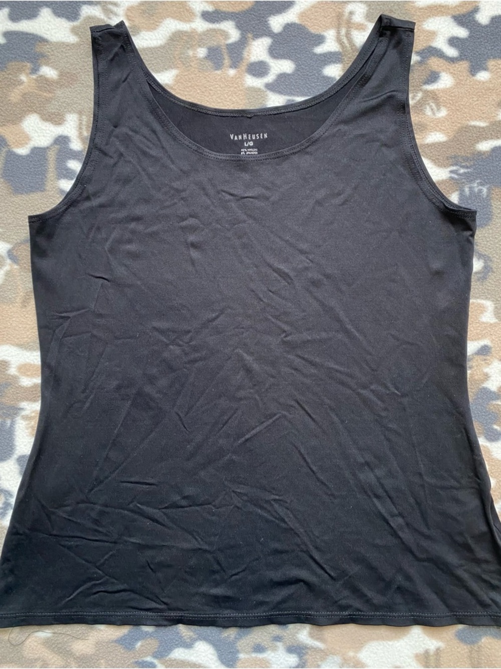 Van Heusen Women's Black Tank Top Scoop Neck Cotton Spandex Size Large.